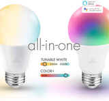 Globe Electric 34207 Wi-Fi Smart 10 W (equivalente a 60 W) multicolor cambiante RGB Tunable White Frosted LED foco de luz paquete de 2, no requiere concentrador, activado por voz, 2000 K - 5000 K, forma A19, base E26 - DIGVICE MX