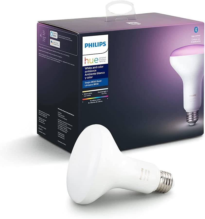 Philips Hue 468942 Single Premium BR30 Smart Bulb Downlight para latas empotradas de 5-6 pulgadas, 16 millones de colores (se requiere Hue Hub, funciona con Alexa), versión antigua, blanco y ambiente de color - DIGVICE MX