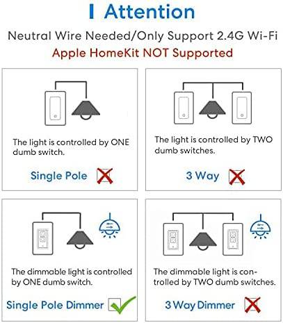 Interruptor de luz inteligente Interruptor de luz WiFi de 2.4 GHz  compatible con Alexa y Google Home, un solo polo, necesita cable neutro  (negro)