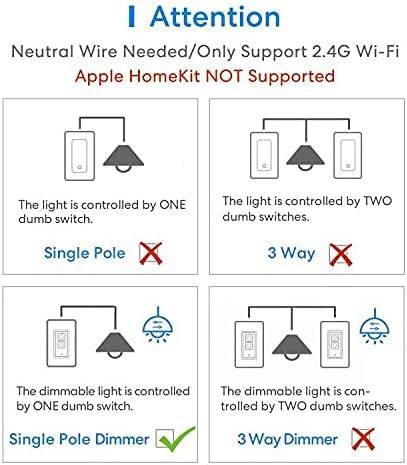 Interruptor inteligente, interruptor de luz Wi-Fi, requiere cable neutro,  compatible con Alexa, Google Assistant