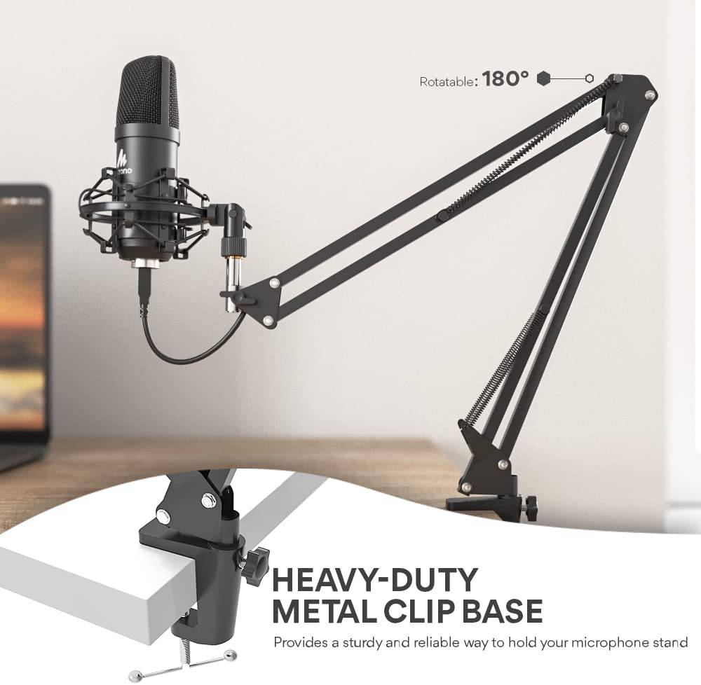 MAONO Micrófono USB, 192KHZ/24Bit Plug & Play PC Computadora Podcast Condensador Cardioide Kit de micrófono de metal con chipset de sonido profesional para grabación, juegos, canto, YouTube (AU-A04)