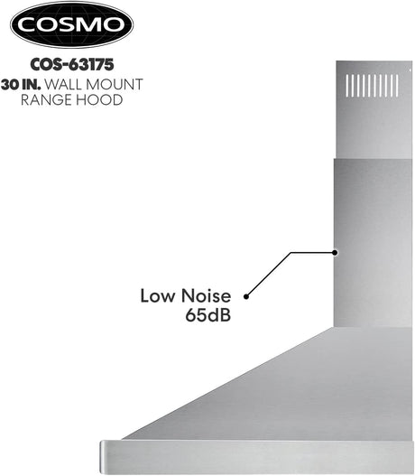 Cosmo 63175 631 Campana extractora de montaje en pared con conducto convertible sin conducto, ventilación sobre estufa estilo chimenea, 380 CFM, ventilador de 3 velocidades, filtros permanentes, luces LED en acero inoxidable, 30 pulgadas - DIGVICE MX