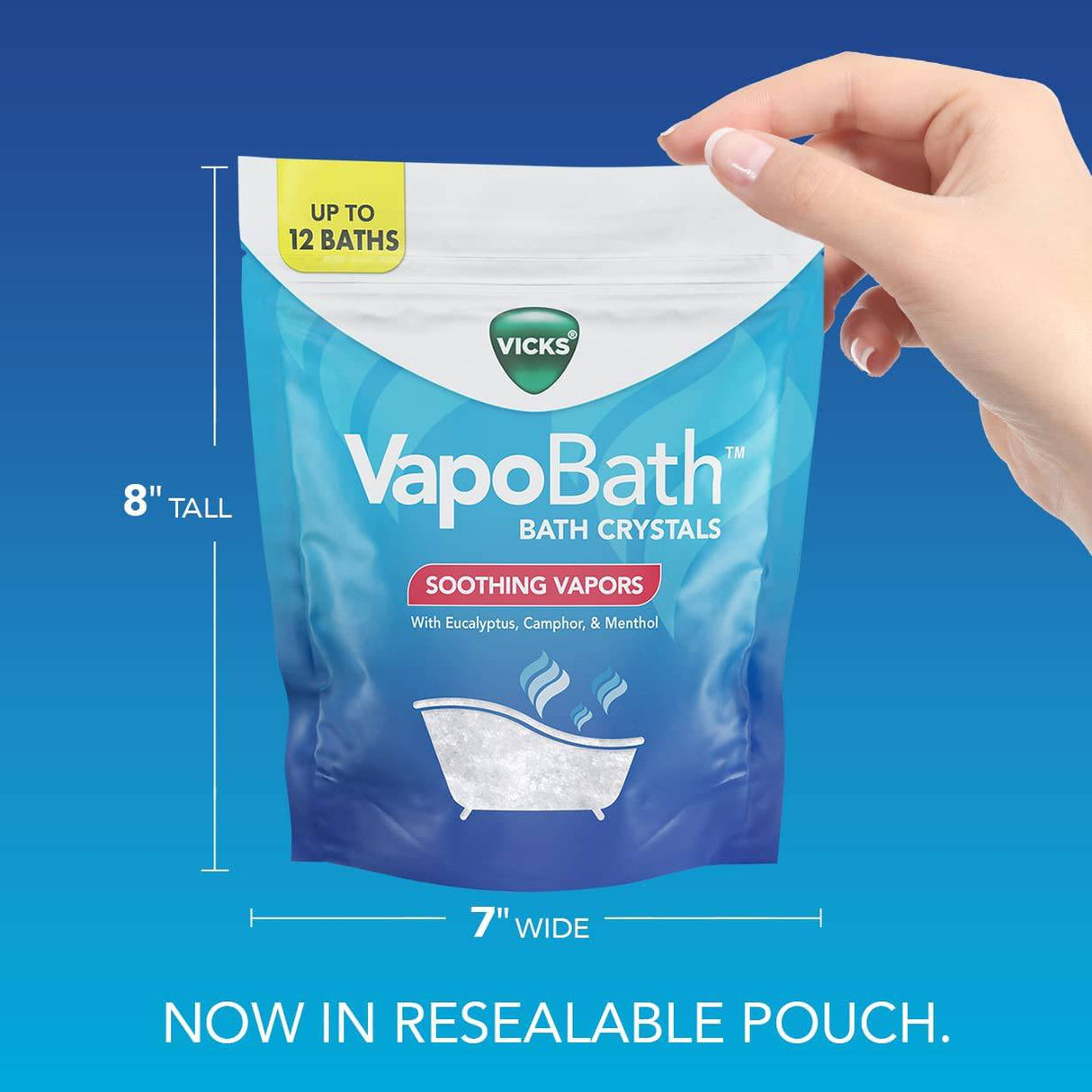 Vicks VapoBath, cristales de baño, bomba de baño, sales de baño no medicinales, aromaterapia de vapor calmante Vicks Vapors con eucalipto y mentol, contiene aceites esenciales, 36 oz