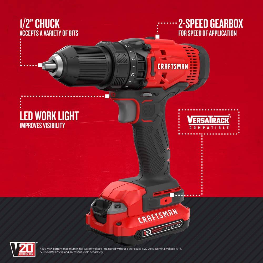CRAFTSMAN V20 - Juego de taladro/destornillador inalámbrico (CMCD700C1) - DIGVICE MX