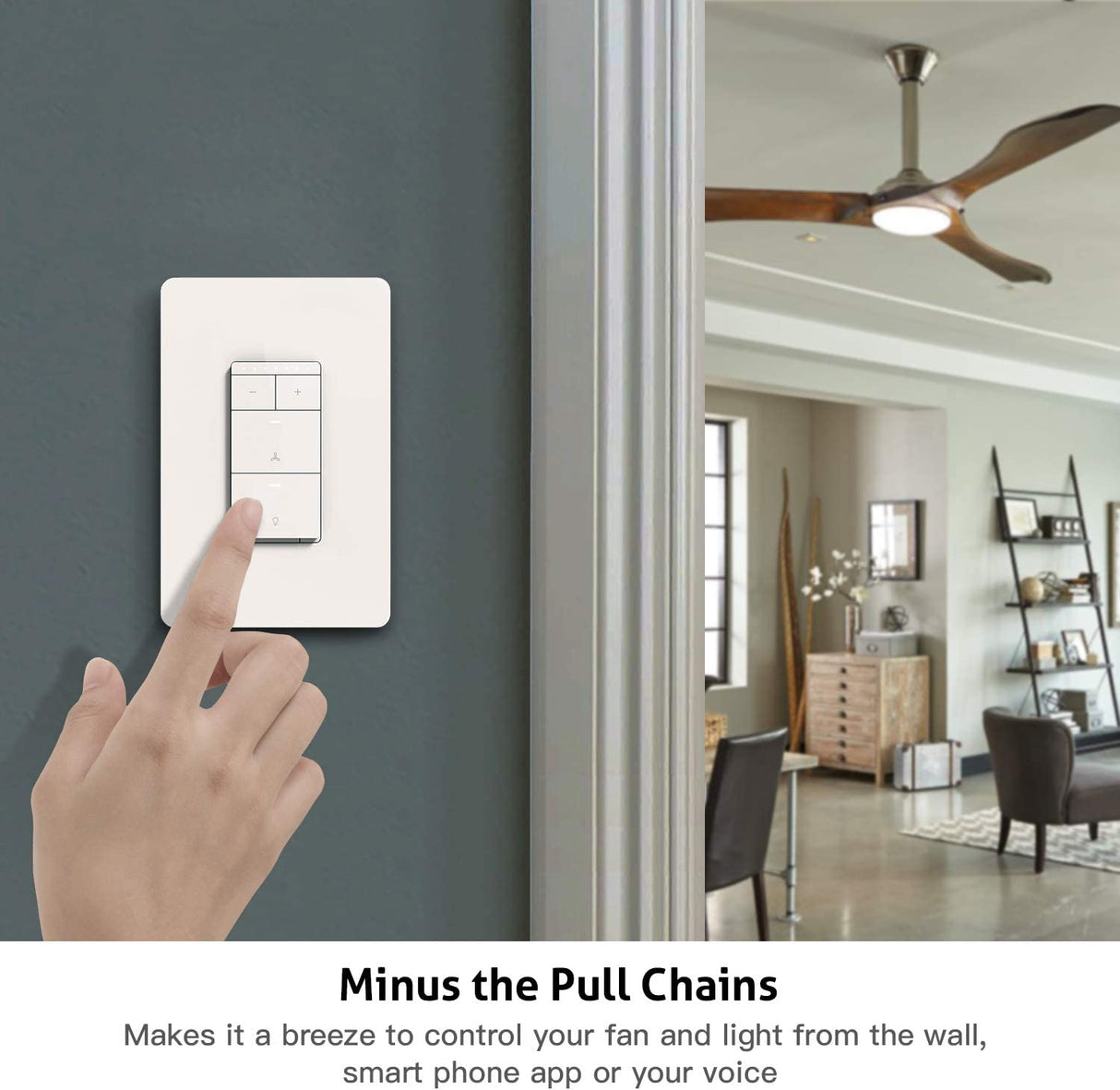 Treatlife Control de ventilador de techo inteligente e interruptor de luz de atenuación, se necesita cable neutro, combinación de interruptor de luz y ventilador Wi-Fi de un solo polo de 2,4 GHz, funciona con Alexa, Google Home y SmartThings - DIGVICE MX