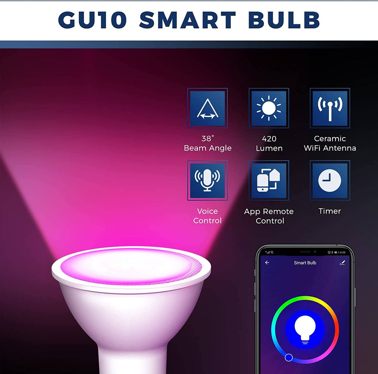 LIGHTINGINSIDE - Bombilla inteligente GU10, ángulo de haz de 38°, WiFi –  Digvice