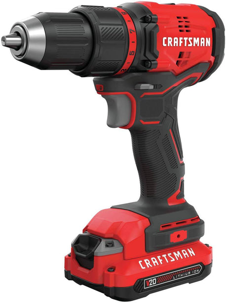 Kit de taladro/atornillador inalámbrico CRAFTSMAN V20*, sin escobillas (CMCD710C1), rojo, 1/2 pulg. - DIGVICE MX