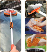 Buyplus - Fregona con cepillo para lavado de coche con mango largo de aleación de aluminio de 46 pulgadas, kit de limpieza de coche de microfibra de chenilla 3 en 1, cepillo para polvo, no daña la pintura