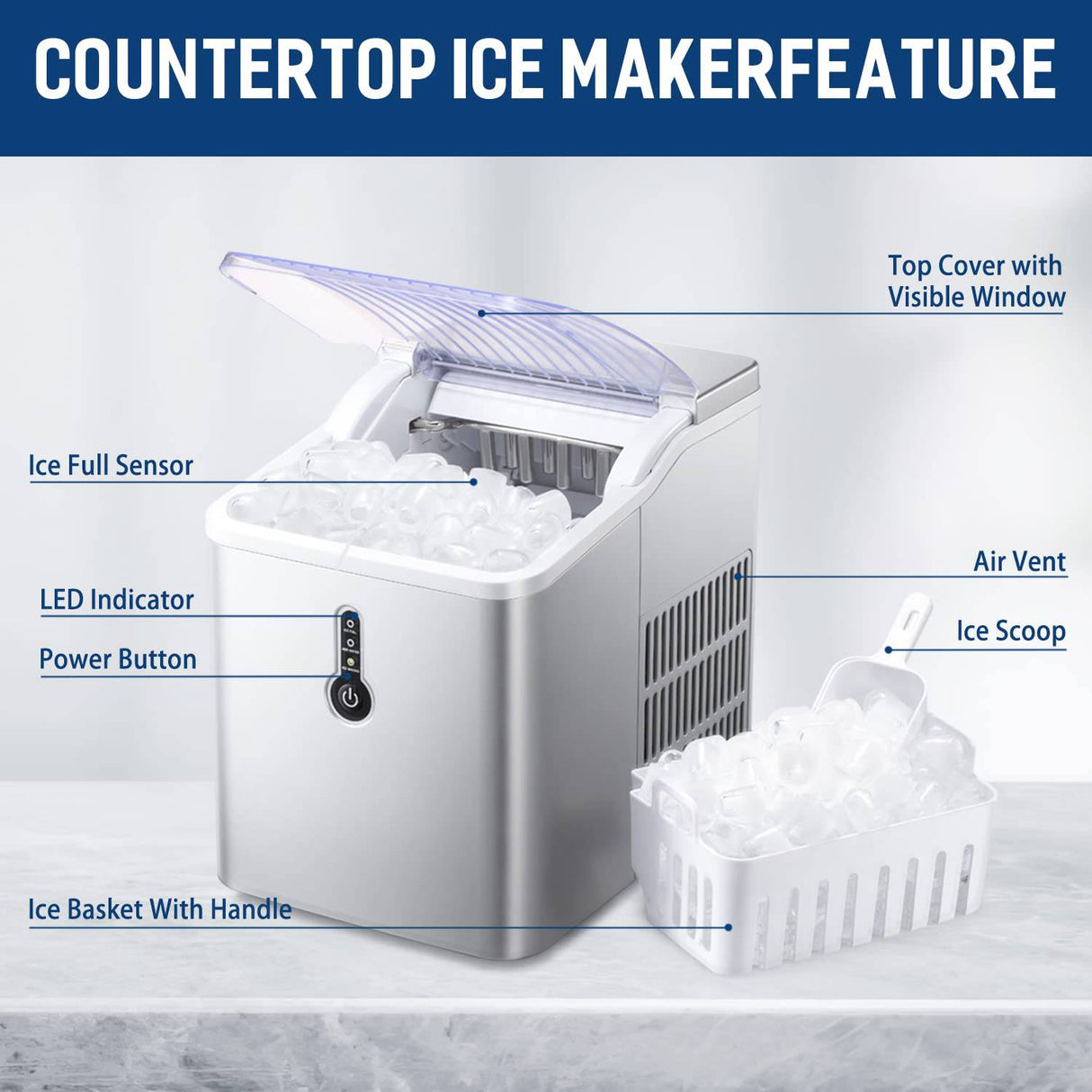 ZAFRO - Máquina para hacer hielo en la encimera, compacta y portátil con cuchara para hielo y cesta, de 26 libras/24 horas - DIGVICE MX