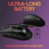 Logitech G305 LIGHTSPEED - Ratón inalámbrico para juegos, sensor Hero 12K, 12,000 DPI, liviano, 6 botones programables, 250 h de duración de la batería, memoria integrada, PC/Mac - Negro