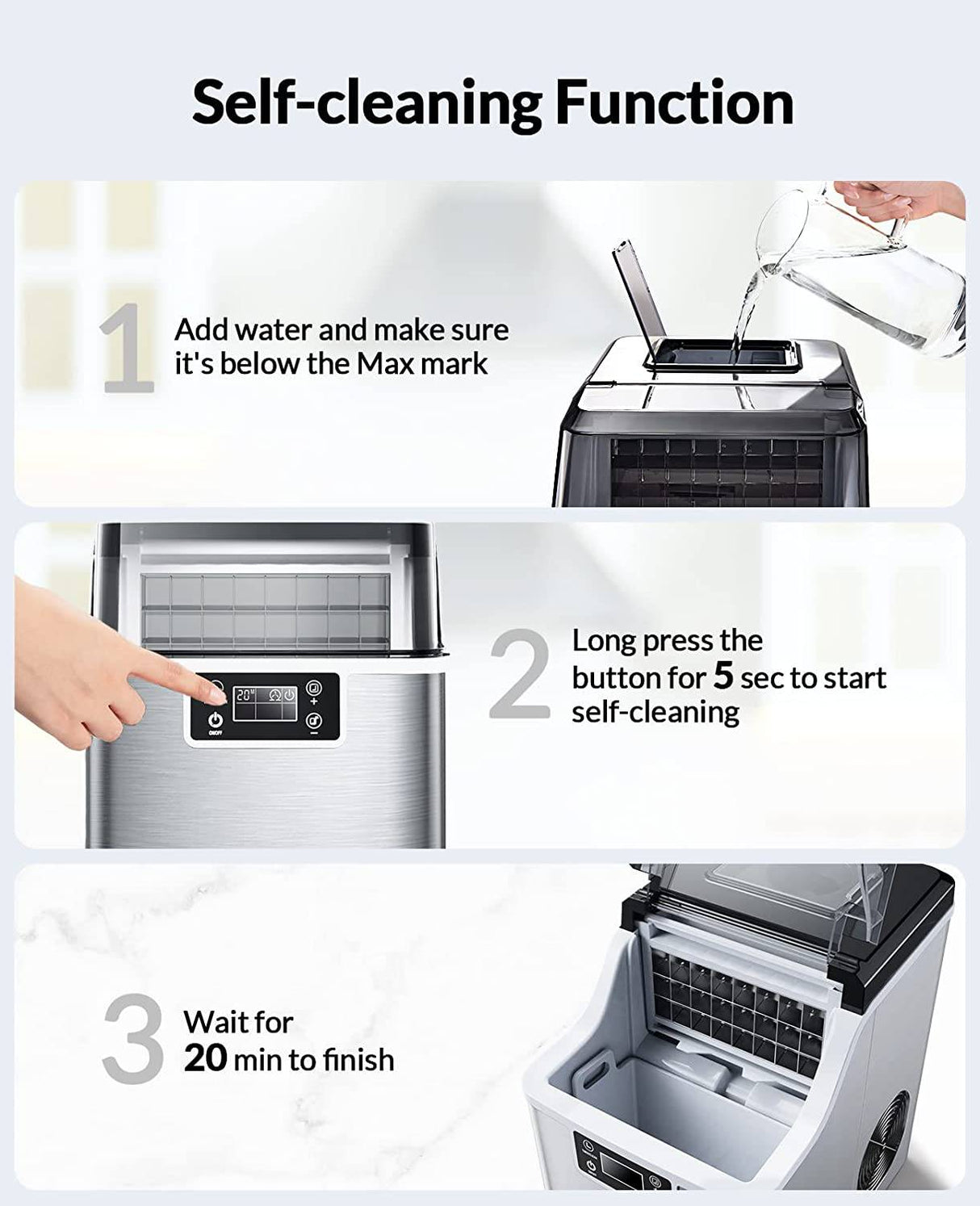 Silonn Countertop Ice Cube Ice Makers, 45 libras por día, autolimpieza automática, 24 cubitos de hielo en 13 minutos, 2 formas de añadir agua, máquina de hielo compacta para el hogar, oficina, bar, fiesta, SLIM02 - DIGVICE MX