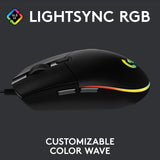 Logitech G203 - Ratón para juegos con cable, 8,000 DPI, efecto óptico arcoíris LIGHTSYNC RGB, 6 botones programables, memoria integrada, mapeo de pantalla, compatible con computadoras PC/Mac y portátiles - Negro