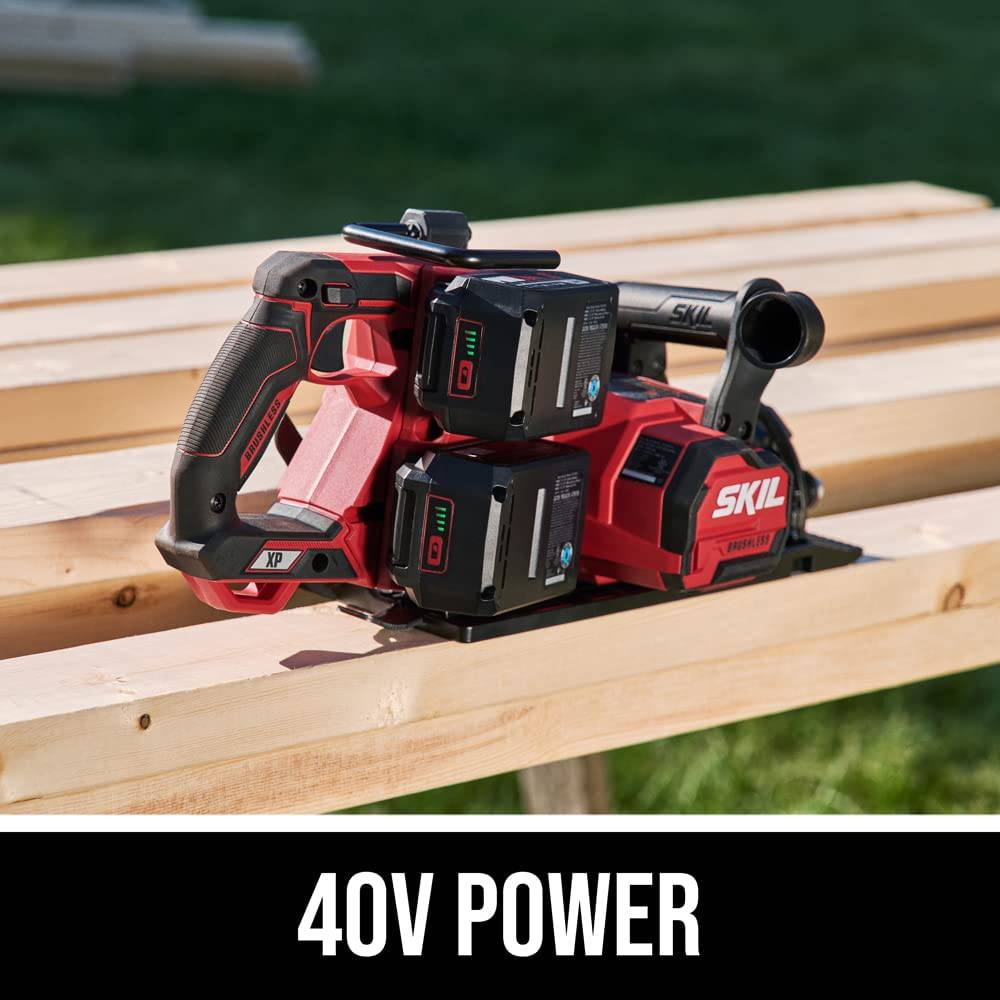 SKIL 2x20V PWR CORE 20 XP Kit de sierra circular con mango trasero sin escobillas de 7-1/4" Incluye dos baterías de 5.0Ah y cargador de dos puertos Auto PWR JUMP-CR5429B-20, rojo - DIGVICE MX