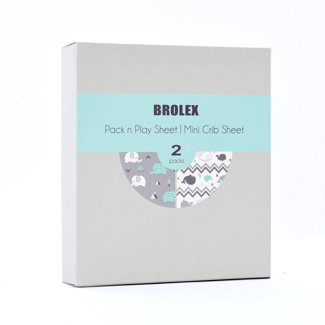 BROLEX - Pack n Play Juego de sábanas ajustables y elásticas, 2 mini sábanas portátiles para cuna, funda de colchón convertible Playard, material ultrasuave, elefante y ballena - DIGVICE MX