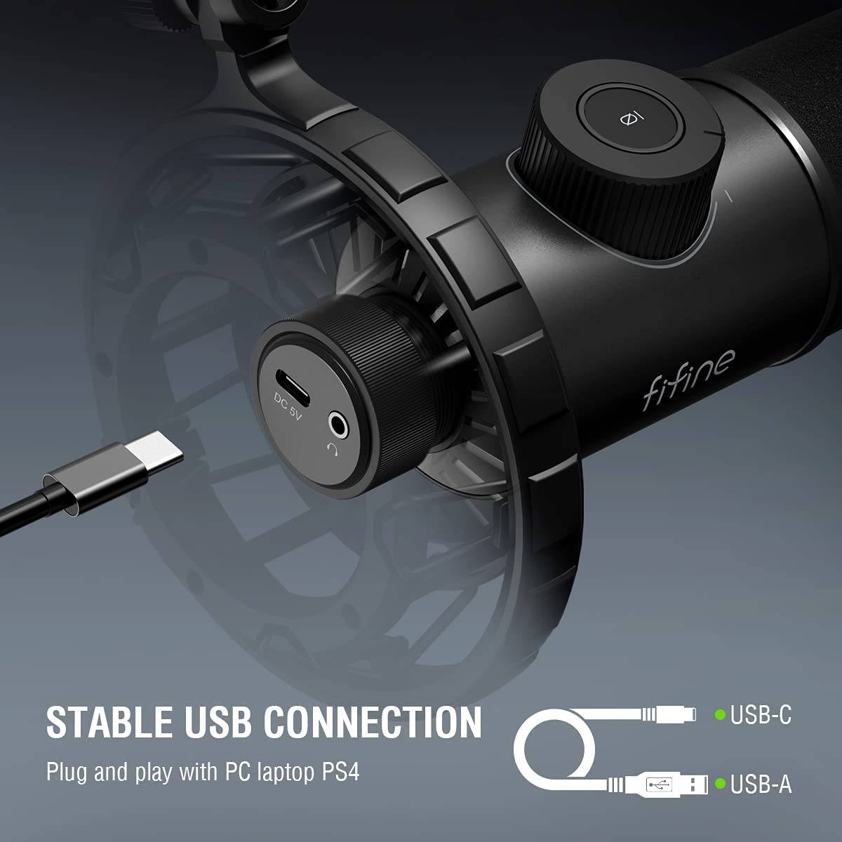 FIFINE RGB Micrófono USB para juegos, dinámico para PC, con botón Tap-to-Mute, micrófono cardioide Plug & Play con conector para auriculares para transmisión, podcast, Twitch, YouTube, Discord- K658