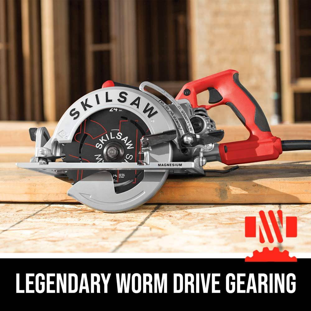 SKILSAW SPT77WML-01 Sierra circular de tornillo sin fin liviana de 15 amperios y 7-1/4 pulgadas, plateada - DIGVICE MX