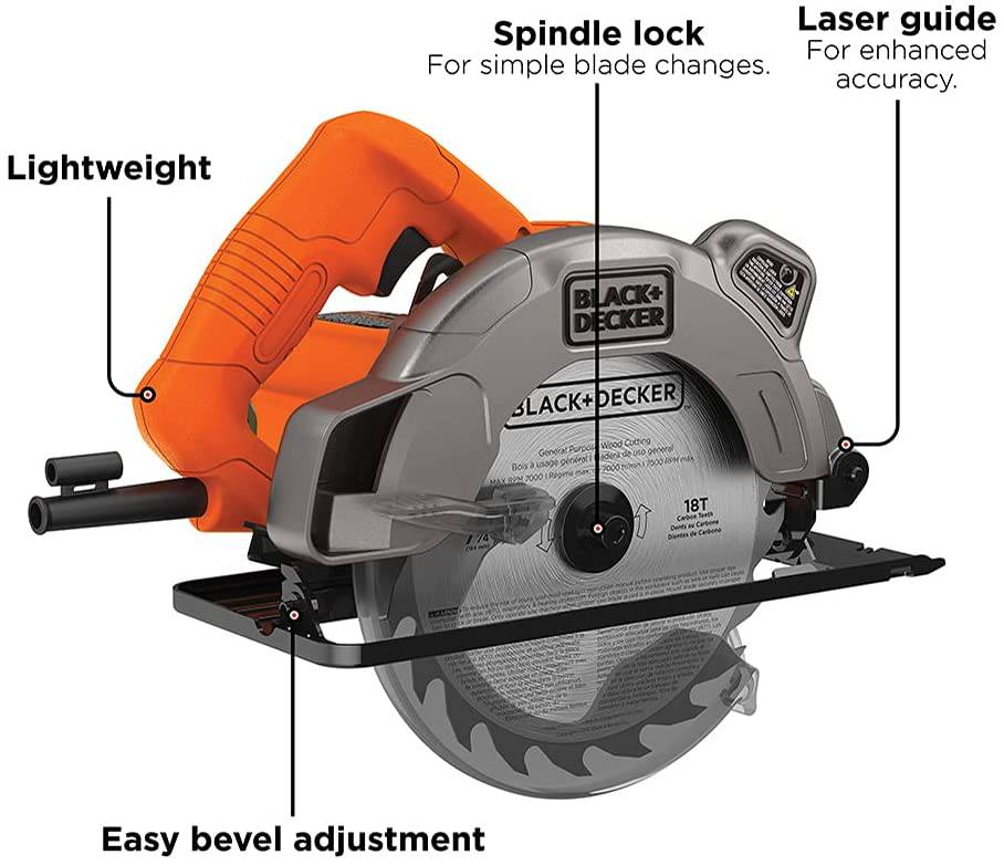 Sierra circular BLACK+DECKER de 7-1/4 pulgadas con láser, 13 amperios (BDECS300C) - DIGVICE MX