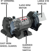 JET JBG-8B, amoladora de banco de 8 pulgadas, 1HP, 115V 1PH (577102) - DIGVICE MX