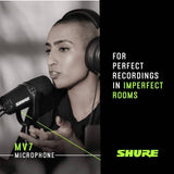 Shure MV7 Micrófono USB para podcasting, grabación, transmisión en vivo y juegos, salida de auriculares integrada, micrófono dinámico USB/XLR totalmente metálico, tecnología de aislamiento de voz, certificación TeamSpeak y Zoom, negro