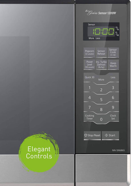 Panasonic NN-SN686S - Horno de microondas de acero inoxidable para encimera/empotrado con tecnología Inverter y sensor Genius, 1,2 pies cúbicos, 1200 W - DIGVICE MX