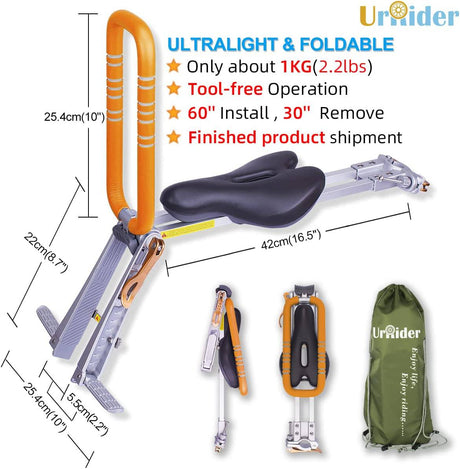 UrRider Asiento de bicicleta para niños, asiento de bicicleta para niños de montaje frontal, plegable, portátil, sin herramientas, liberación rápida, actualización, para niños de 2 a 6 años (hasta 60 libras) - DIGVICE MX