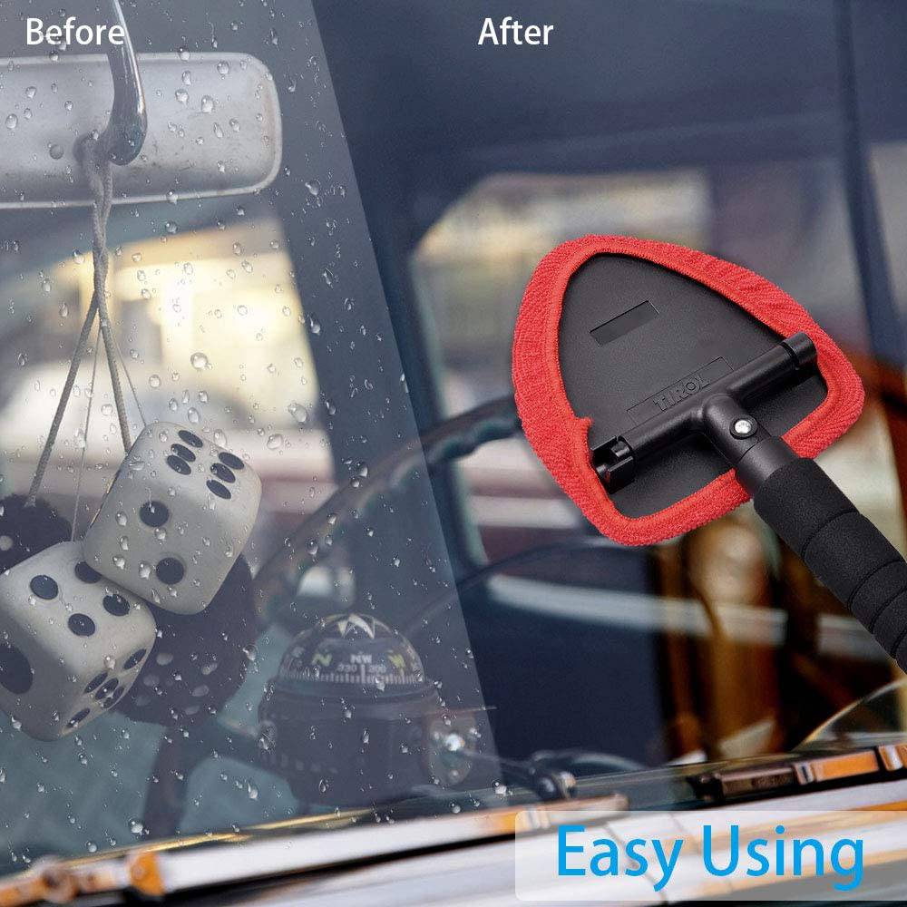 AutoEC Herramienta de limpieza de parabrisas de ventana, varita limpiadora de parabrisas de coche con mango extensible, limpiador de cristal exterior interior automático para uso en el hogar, oficina, capó de microfibra lavable y reutilizable (2 unidades)