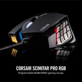 Corsair Scimitar Pro RGB - Ratón para juegos MMO - Sensor óptico de 16 000 DPI - 12 botones laterales programables - Negro