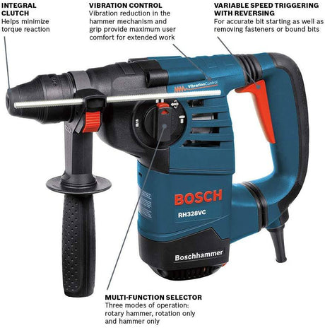 BOSCH Martillo rotativo SDS de 1-1/8 pulgadas RH328VC con control de vibración, Bosch Blue - DIGVICE MX