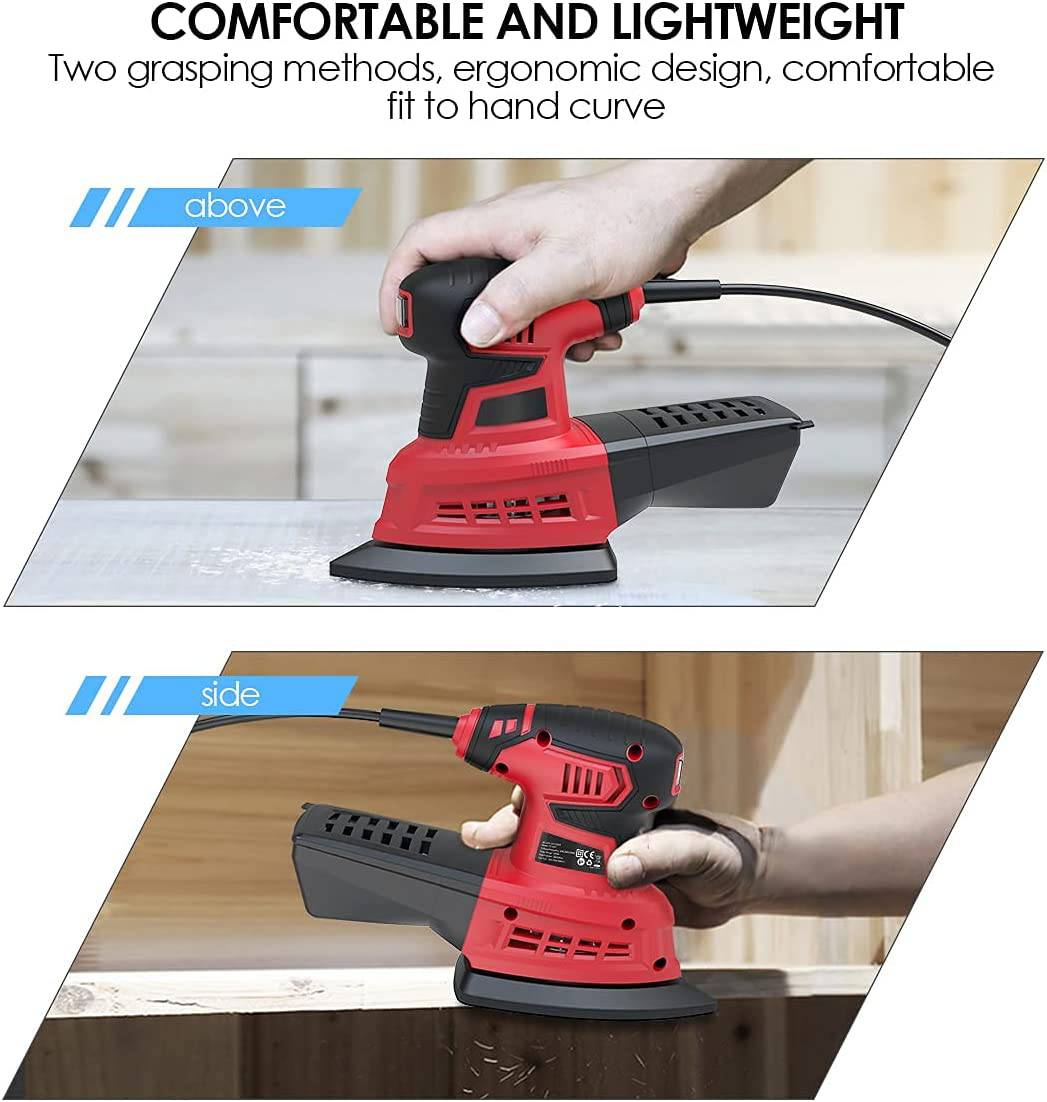 Vistreck - Lijadora de detalles, lijadora orbital aleatoria 12500OPM con 20 lijas, sistema de recolección de polvo, lijadora eléctrica compacta Multisander de 1.6 Amp para trabajos de bricolaje, acabado de muebles, decoración del hogar. - DIGVICE MX