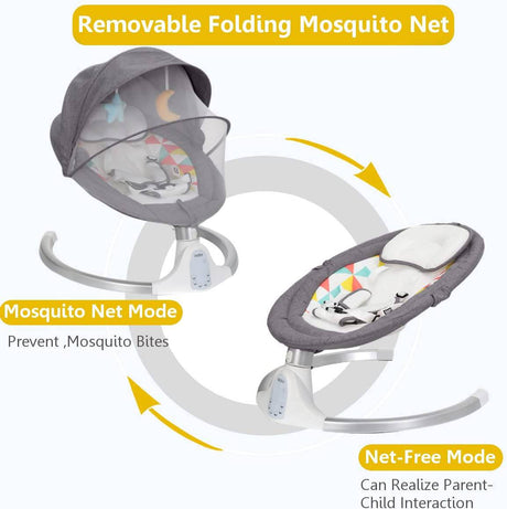 Bioby  - Columpio para bebés, cinturón de seguridad de cinco puntos, pantalla táctil Bluetooth/control remoto para bebé con altavoz de música, portátil motorizado con 5 velocidades de columpio (gris) - DIGVICE MX