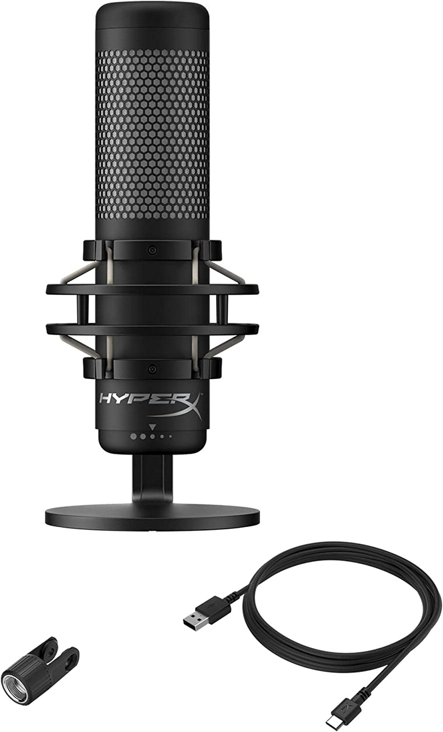 HyperX QuadCast S - Micrófono de condensador USB RGB para PC, PS4, PS5 y Mac, montaje antivibración, 4 patrones polares, filtro pop, control de ganancia, juegos, transmisión, podcasts, Twitch, YouTube, Discord