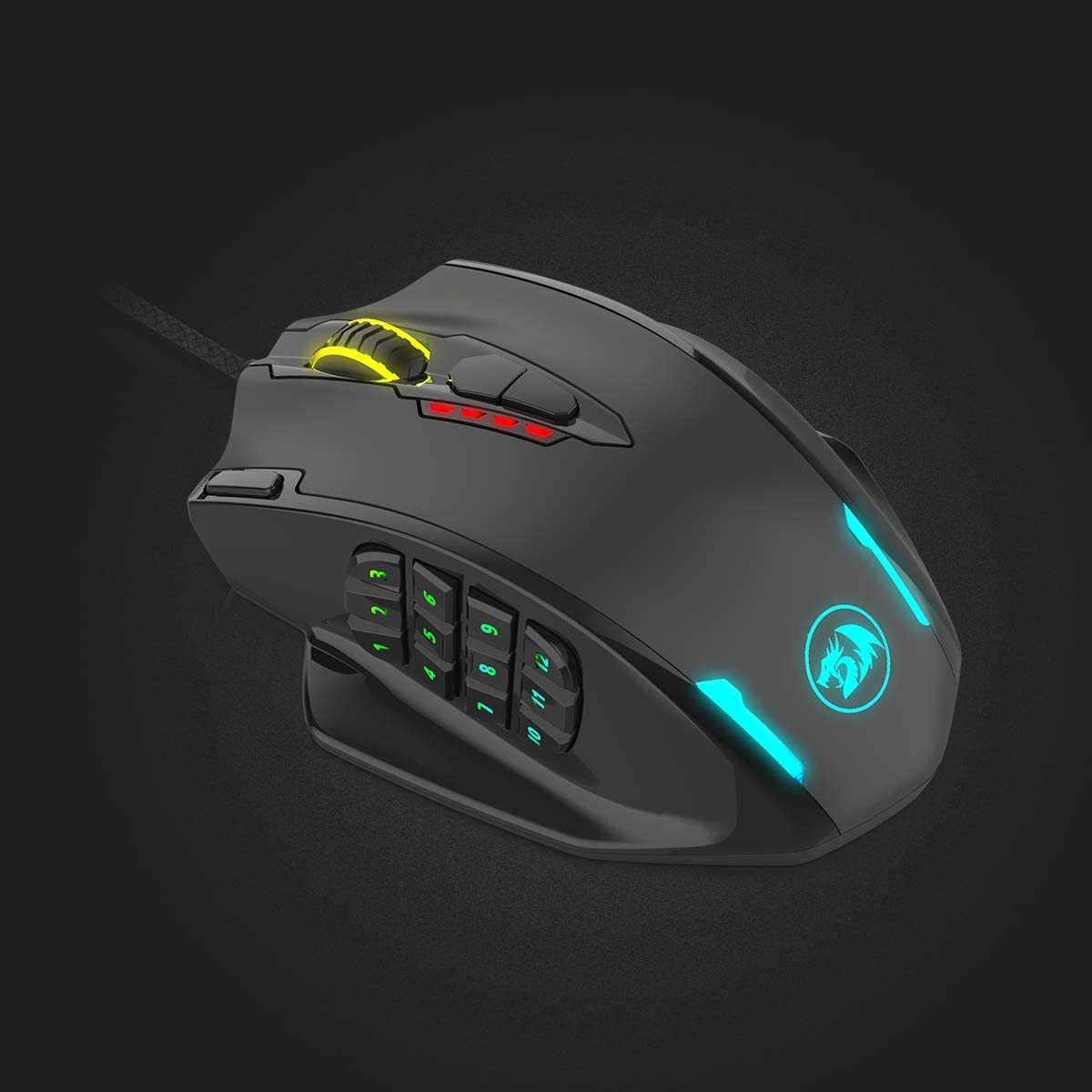 Ratón Redragon M908 Impact RGB LED MMO con botones laterales Ratón óptico para juegos con cable con 12 400 DPI, alta precisión, 20 botones de ratón programables