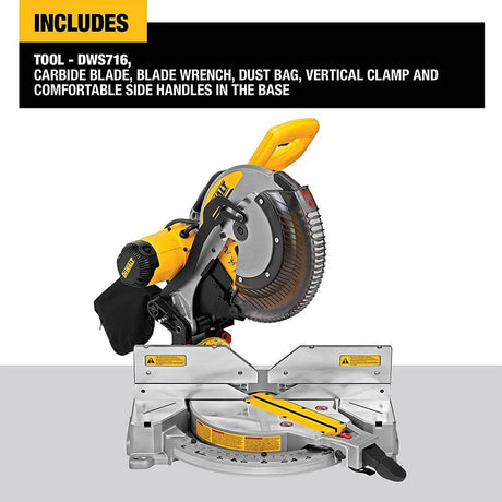 Sierra ingletadora DEWALT, doble bisel, compuesto, 12 pulgadas, 15 amperios (DWS716) - DIGVICE MX