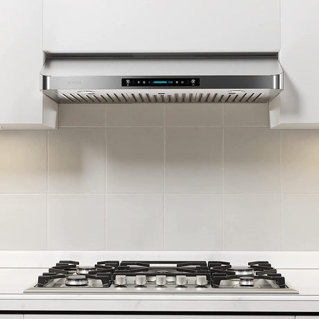 IKTCH Campana extractora para debajo del gabinete de 30 pulgadas con 900-CFM, sensor de gestos de 4 velocidades y panel de control táctil, ventilación de cocina de acero inoxidable con 2 filtros deflectores (IKC01-30) - DIGVICE MX