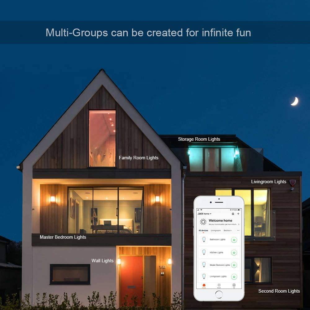 EZSMTIOT  - Bombillas inteligentes, E26 9W 800lm, bombilla LED WiFi A19 RGB que cambia de color, regulable, compatible con Alexa, Google Home, Siri e IFTTT, no requiere concentrador, 1 paquete - DIGVICE MX