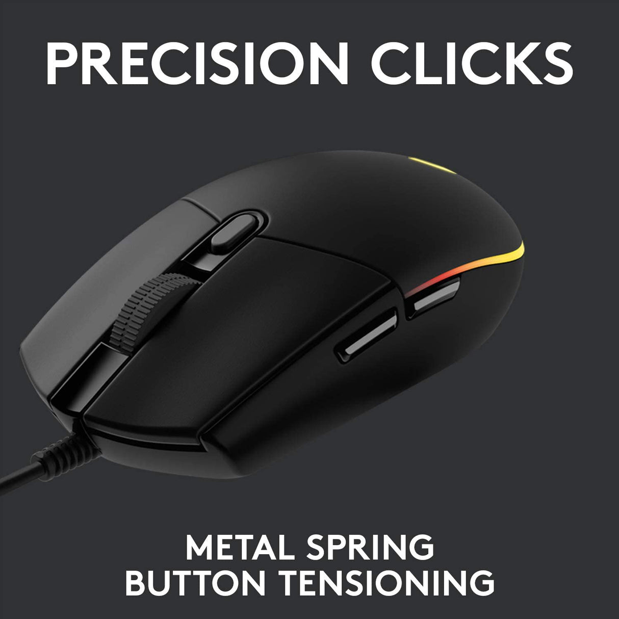 Logitech G203 - Ratón para juegos con cable, 8,000 DPI, efecto óptico arcoíris LIGHTSYNC RGB, 6 botones programables, memoria integrada, mapeo de pantalla, compatible con computadoras PC/Mac y portátiles - Negro