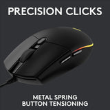 Logitech G203 - Ratón para juegos con cable, 8,000 DPI, efecto óptico arcoíris LIGHTSYNC RGB, 6 botones programables, memoria integrada, mapeo de pantalla, compatible con computadoras PC/Mac y portátiles - Negro