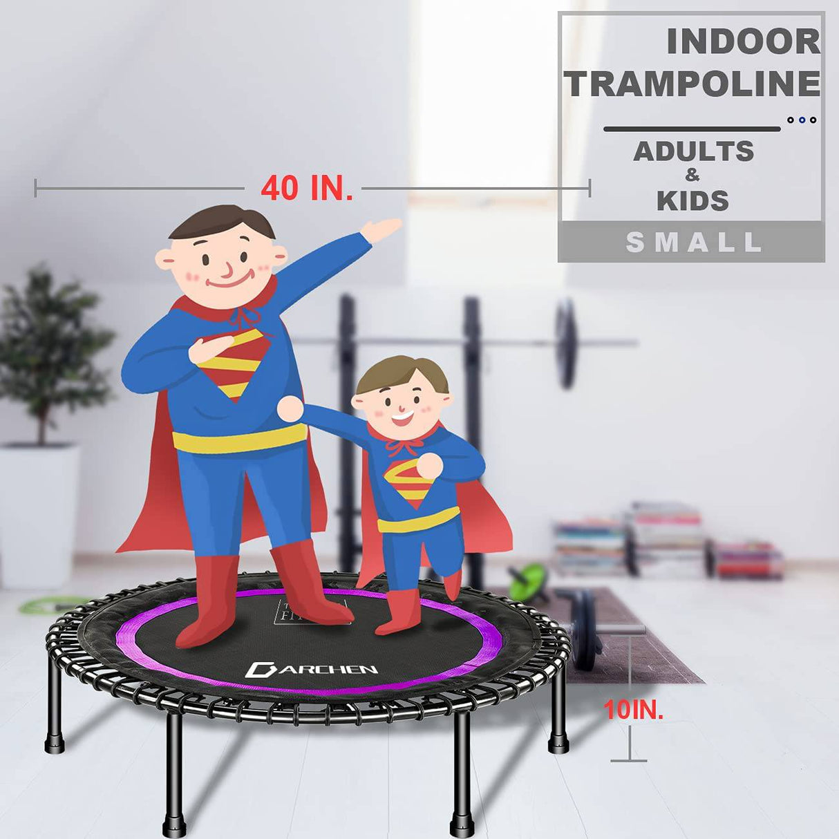 Darchen Mini trampolín de 450 libras para adultos, trampolín de ejercicio de rebote pequeño para interiores para entrenamiento físico para un rebote silencioso y acolchado de forma segura, [40 pulgadas]
