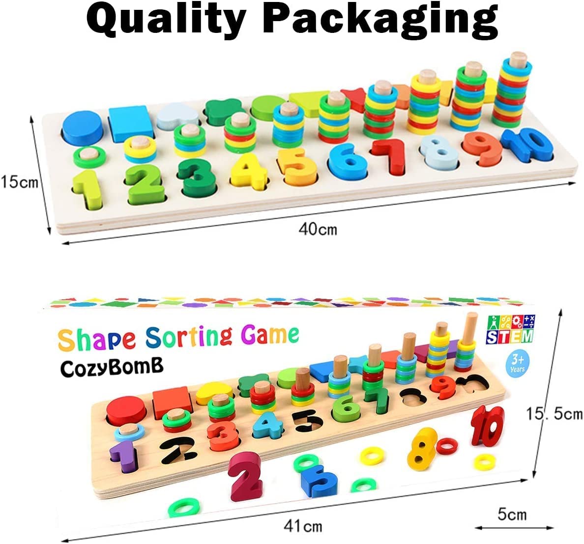 CozyBomb - Rompecabezas de madera con números para clasificar juguetes Montessori para niños - 54789125