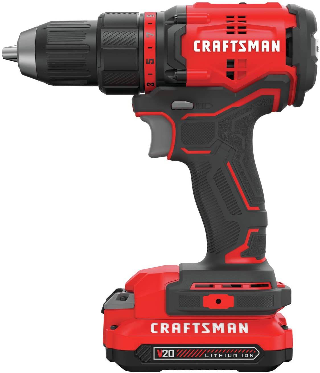 Kit de taladro/atornillador inalámbrico CRAFTSMAN V20*, sin escobillas (CMCD710C1), rojo, 1/2 pulg. - DIGVICE MX