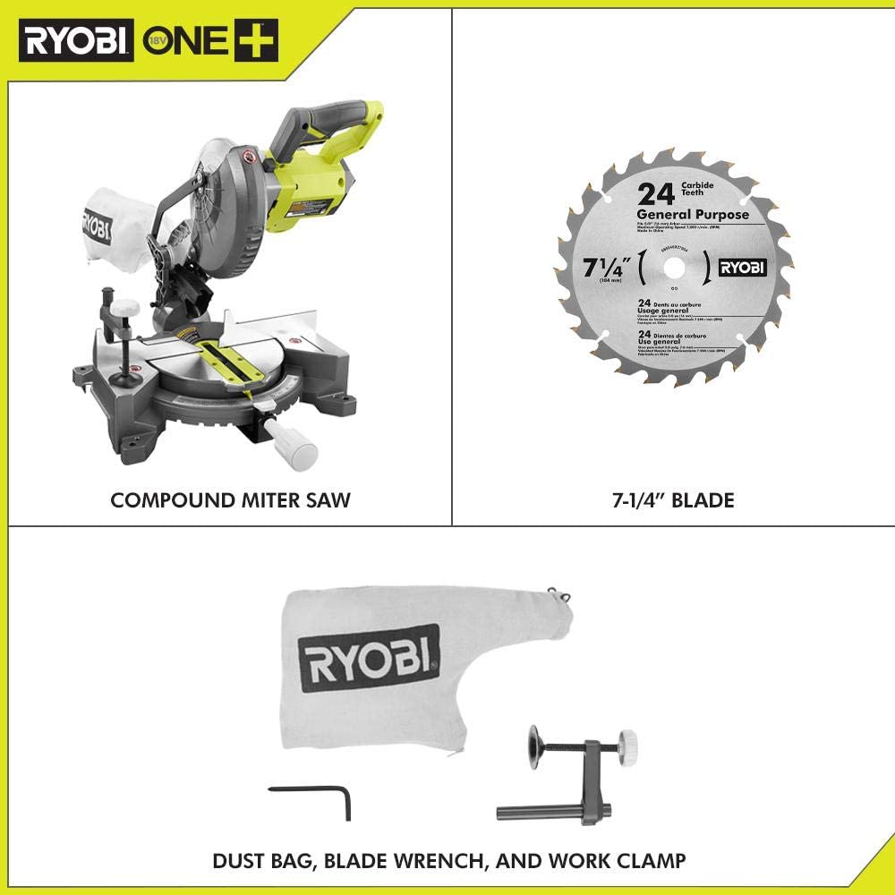 Sierra ingletadora compuesta RYOBI de 18 voltios ONE+ inalámbrica de 7-1/4" (solo herramienta) con hoja - DIGVICE MX