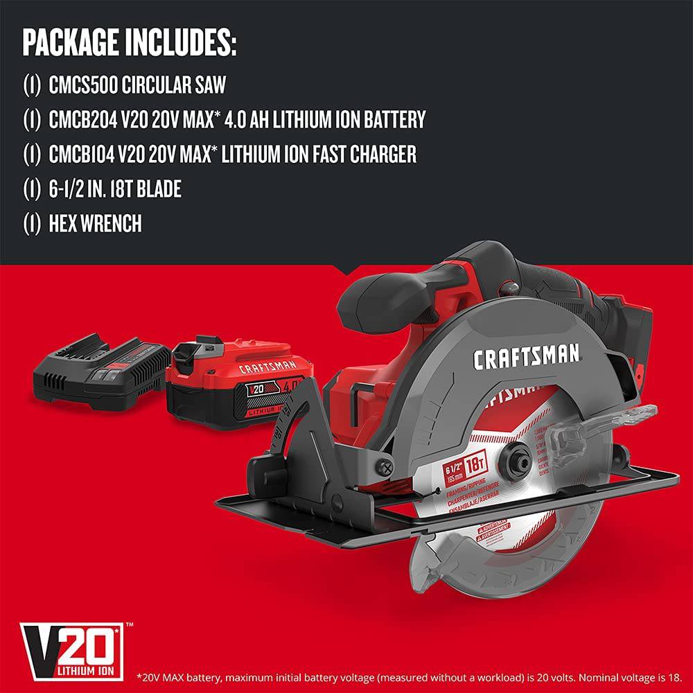 Kit de sierra circular inalámbrica CRAFTSMAN V20* de 6-1/2 pulgadas (CMCS500M1) - DIGVICE MX