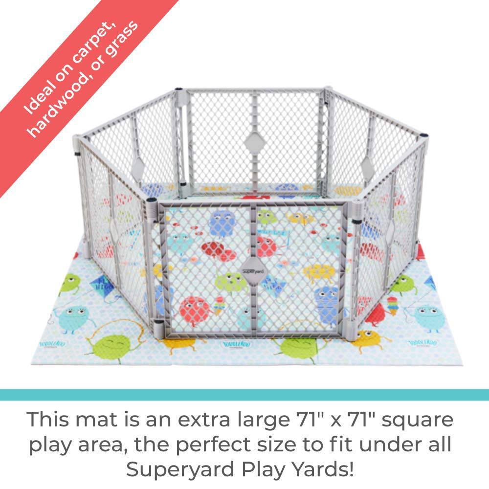 Alfombra de juego Toddleroo de North States de 71 x 71 pulgadas, diseñada para adaptarse a Superyards de 6 u 8 paneles. Casi 36 pies cuadrados de espacio de juego (personajes de Toddleroo, multicolor) - DIGVICE MX