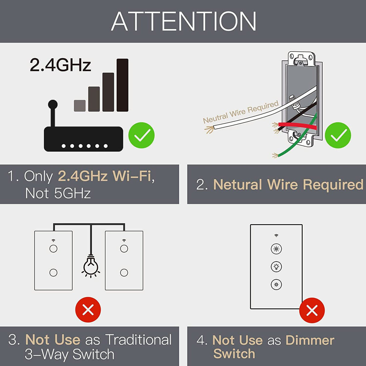  MOES Interruptor de luz inteligente WiFi, un solo  polo/asociación de control múltiple necesita cable neutro 2.4 GHz Wi-Fi  Smart Life/Tuya App Light Switch funciona con Alexa y Google Home, no  requiere 