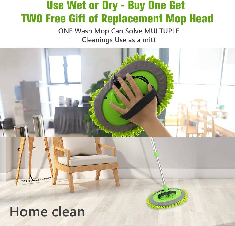 ORDENADO - 2 en 1 Chenille Microfiber Car Wash Brush Mop Mitt con mango largo de aluminio de 45 ", kit de limpieza de automóviles Brush Duster