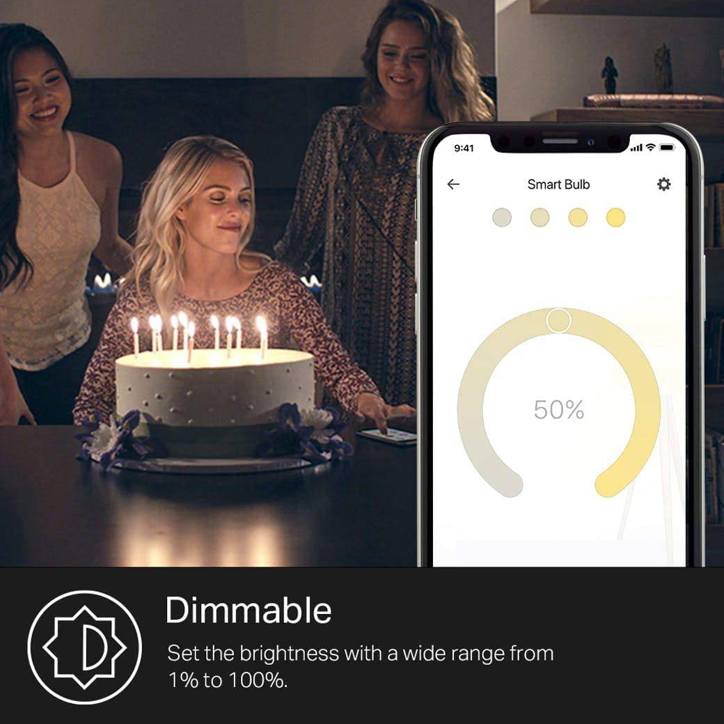 Bombillas inteligentes Kasa que funcionan con Alexa y Google Home, bombilla LED inteligente regulable, A19, 9 W, 800 lúmenes, blanco suave (2700 K), CRI≥90, WiFi 2,4 Ghz solamente, no requiere concentrador, paquete de 4 (KL110P4) - DIGVICE MX