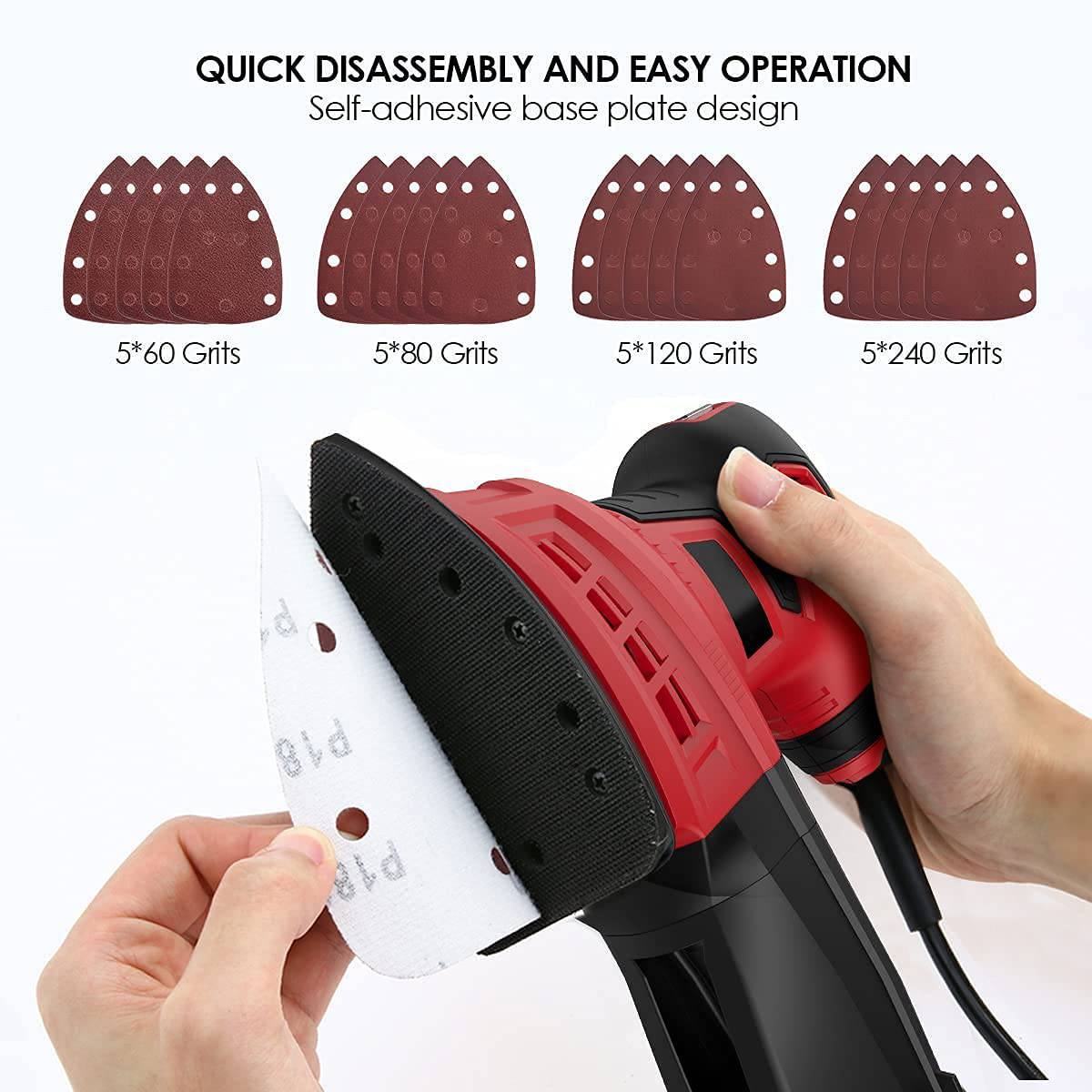 Vistreck - Lijadora de detalles, lijadora orbital aleatoria 12500OPM con 20 lijas, sistema de recolección de polvo, lijadora eléctrica compacta Multisander de 1.6 Amp para trabajos de bricolaje, acabado de muebles, decoración del hogar. - DIGVICE MX