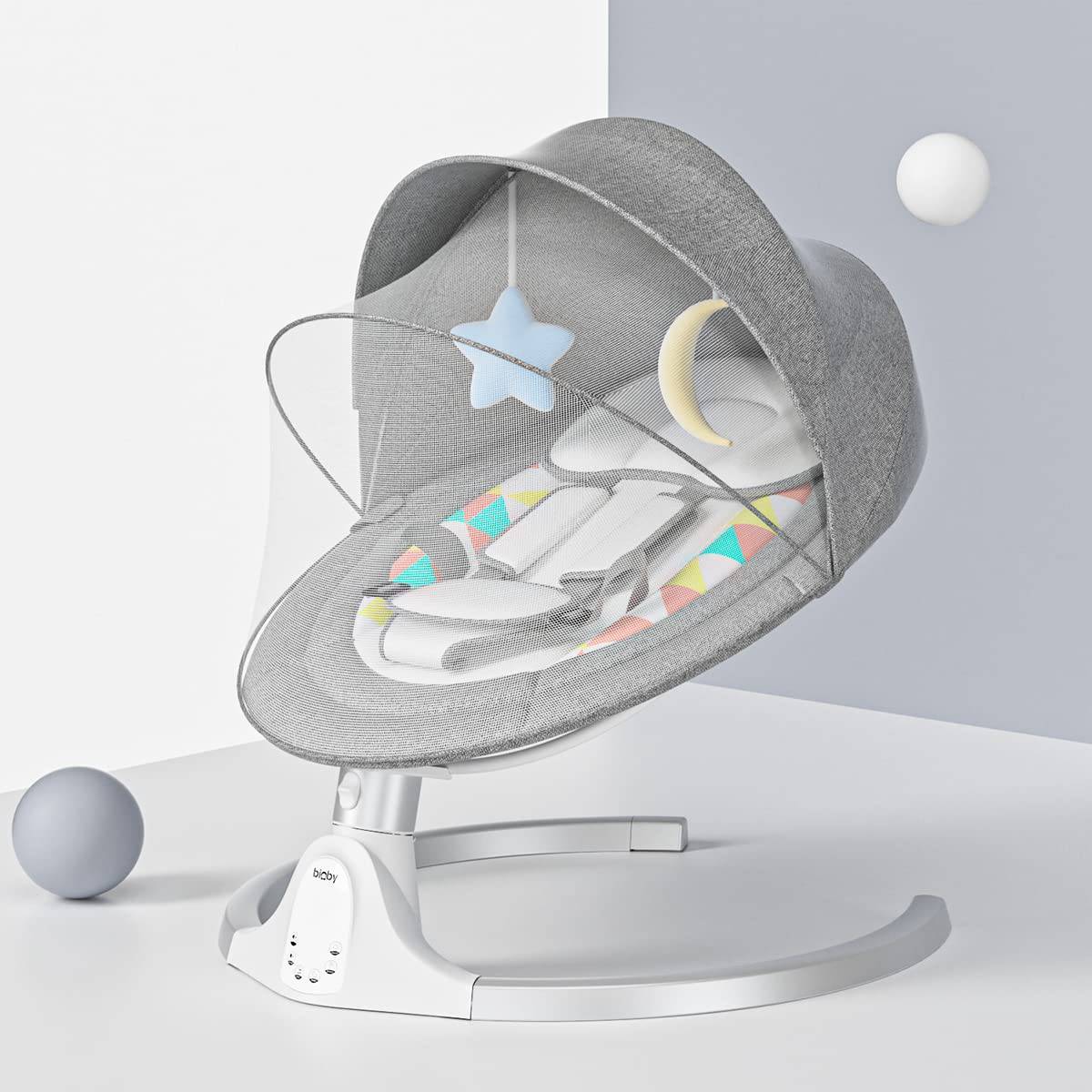 Bioby  - Columpio para bebés, cinturón de seguridad de cinco puntos, pantalla táctil Bluetooth/control remoto para bebé con altavoz de música, portátil motorizado con 5 velocidades de columpio (gris) - DIGVICE MX