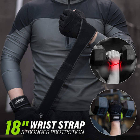Trideer Guantes de Entrenamiento Acolchados para Hombres - Guantes de Levantamiento de Pesas para Gimnasio con Muñequera, Protección Completa para la Palma y Empuñaduras Extra