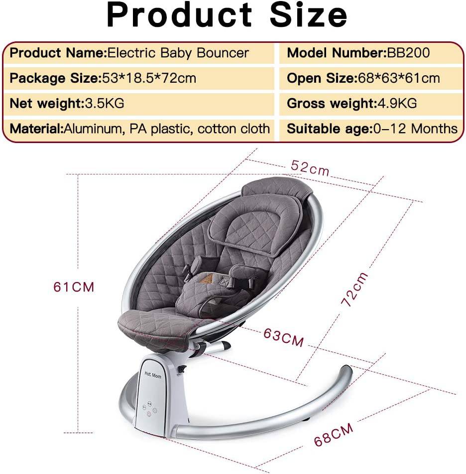 Hot Mom Baby Swing Bluetooth e inteligencia Timing Electric Baby Rocker Múltiples engranajes Ajuste del asiento Silla de bebé (Gris oscuro) - DIGVICE MX